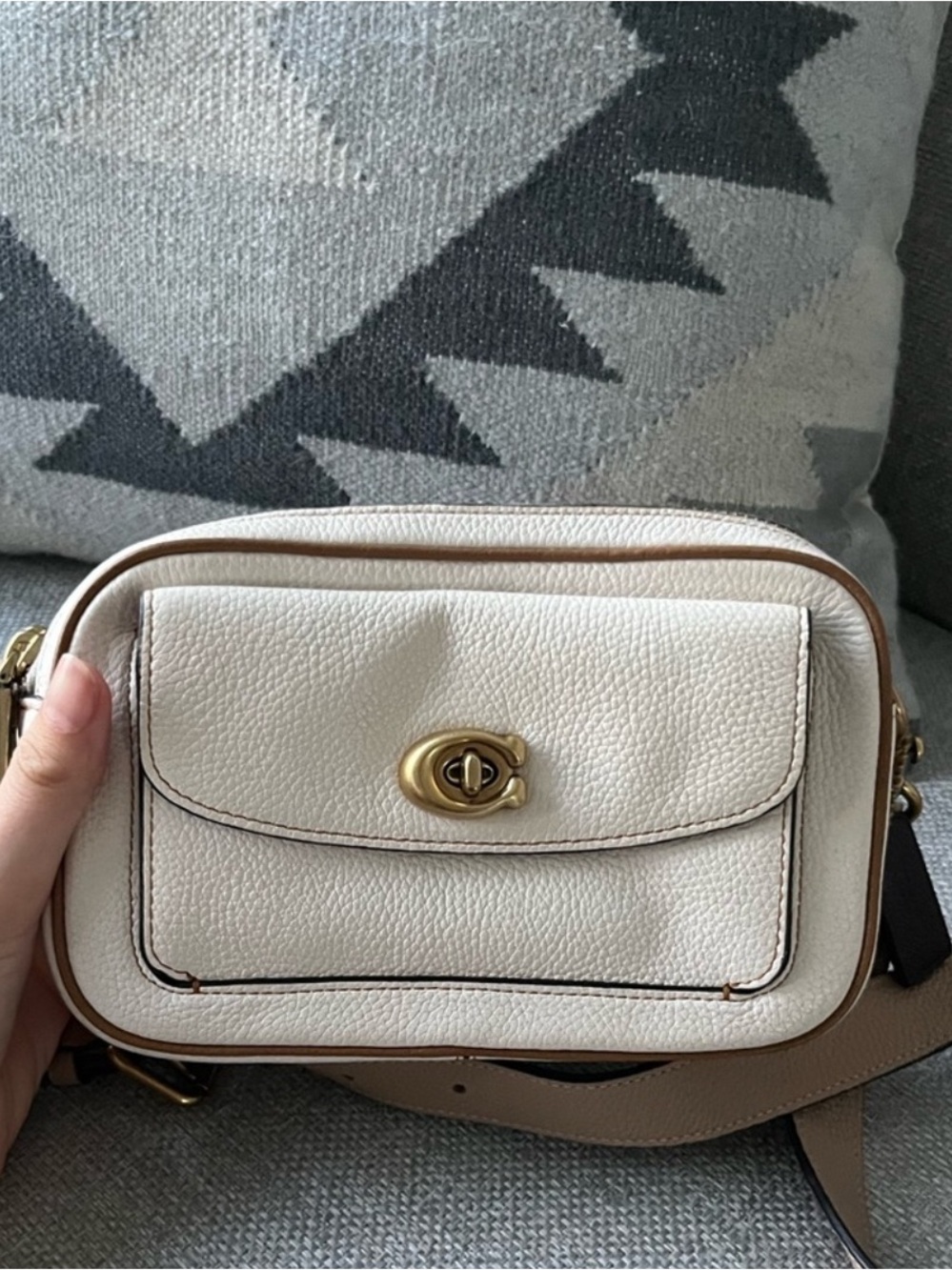 Coach Cream Pebbled Leather Crossbody with Gold Turnlock